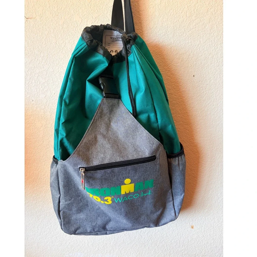 Ironman 70.3 Waco ViewSport Sling Backpack‎ Teal Gray Drawstring Gym Bag